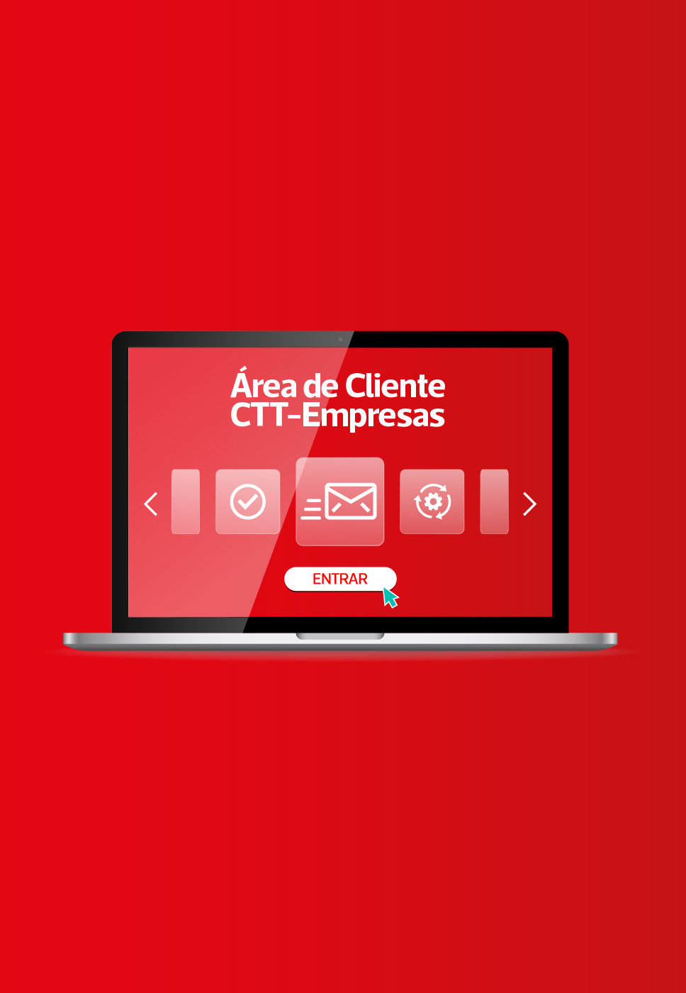 Imagem de um computador portátil com a Área de Cliente CTT - Empresas aberta.