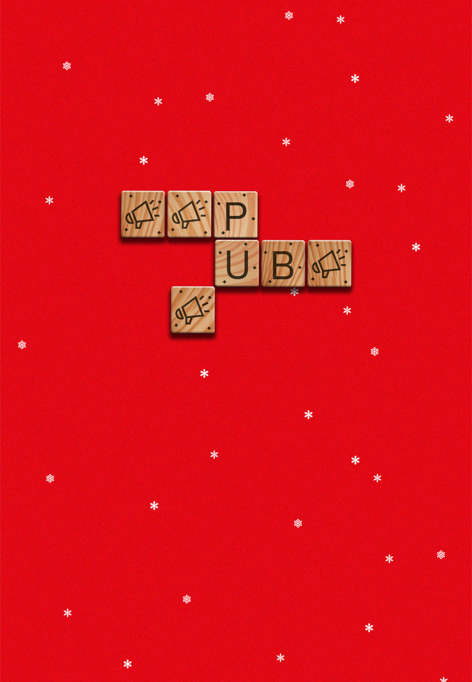 peças de jogo com letras pub sobre fundo natalicio