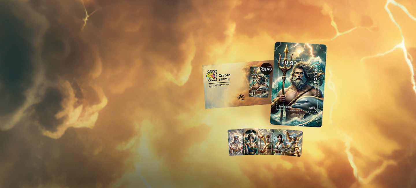 Crypto Stamp Poseidon e restantes selos da coleção.