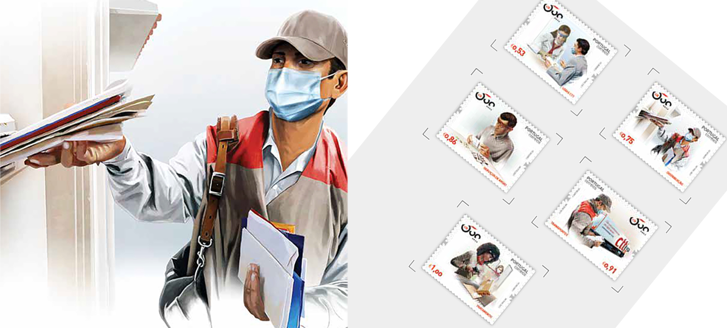 Emissão de selos relativamente aos 500 Anos do Correio em Portugal.