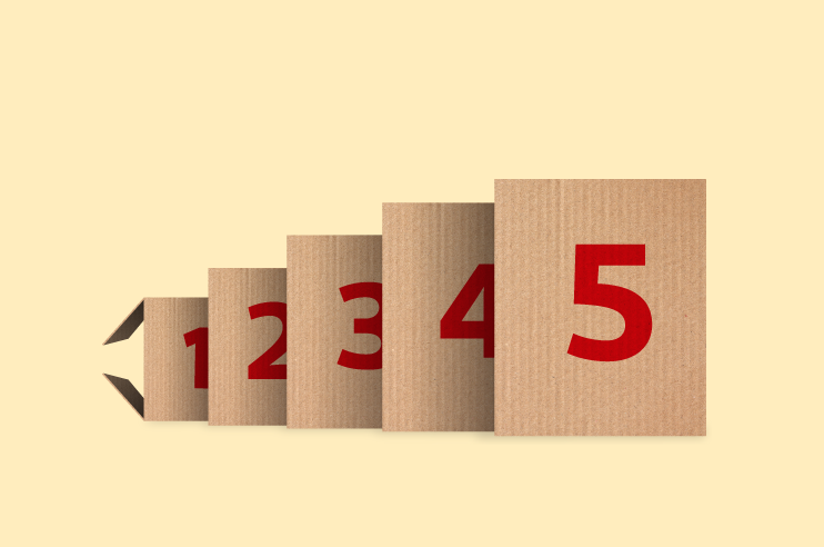 5 embalagens de envio que representa os 5 envios do Pack Expresso